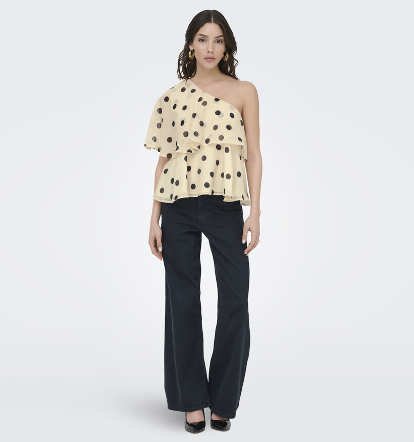 JDY Fay Life One-Shoulder Polkadot Lichtbeige/Zwarte Top voor dames (373902)