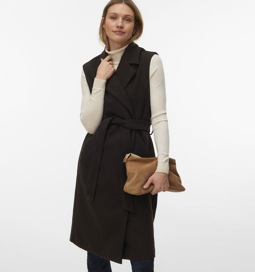Vero Moda Fortuneaya Donkerbruine Mouweloze Lange Jas voor dames (377544)