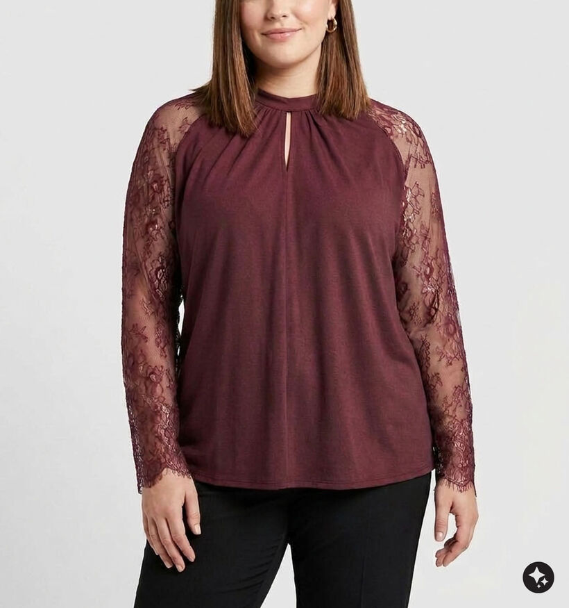 Vero Moda Curve Milla Bordeaux Blouse met Lange Mouwen voor dames (381429)