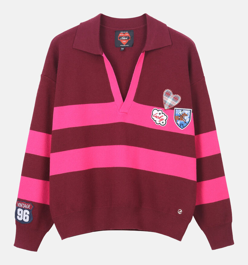 Ador&eacute; Oriane Bordeaux/Roze Trui met Patches voor dames (384098)