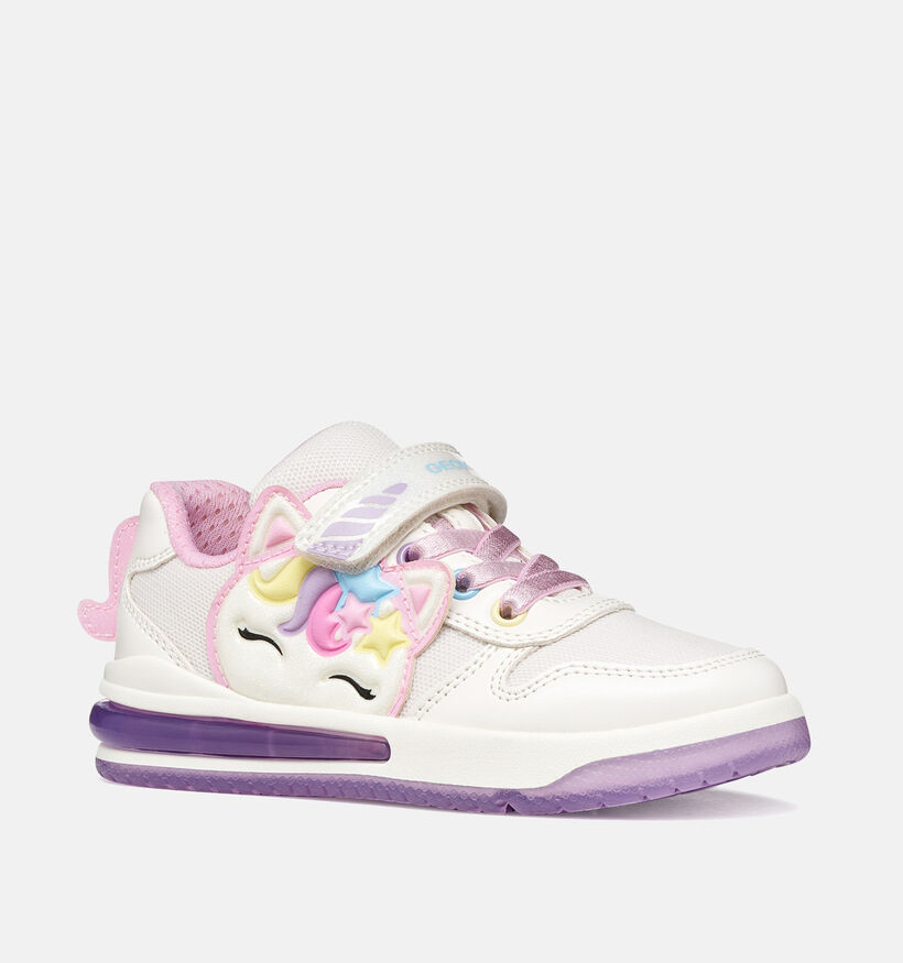 Geox Sketlite Unicorn Witte Sneakers met Lichtjes voor meisjes (370134) - geschikt voor steunzolen