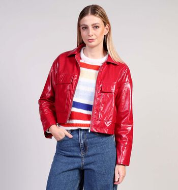Manteau court rouge Vila Manteaux Rouge