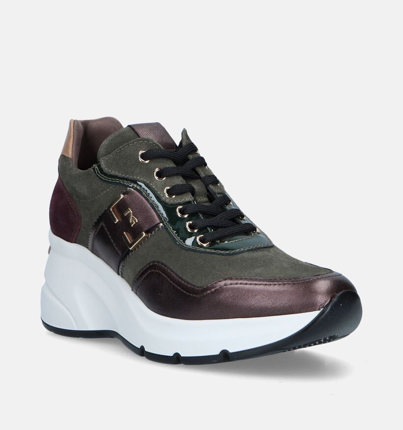 NeroGiardini Kaki Sneakers met sleehak voor dames (345562) - geschikt voor steunzolen