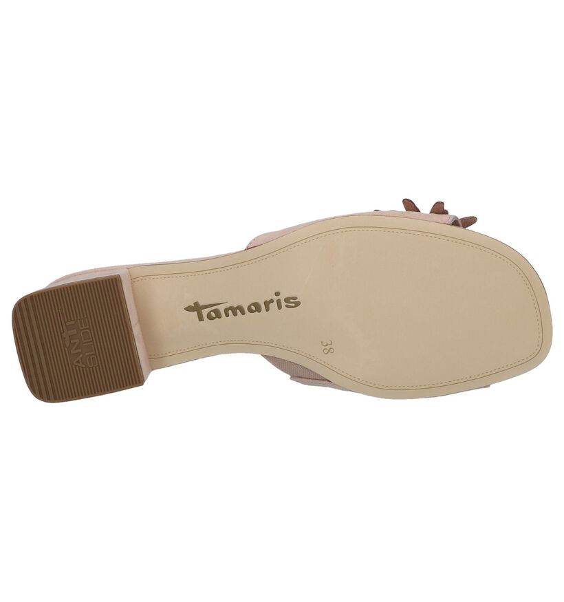 Tamaris Roze Slippers met Bloemen in stof (214363)