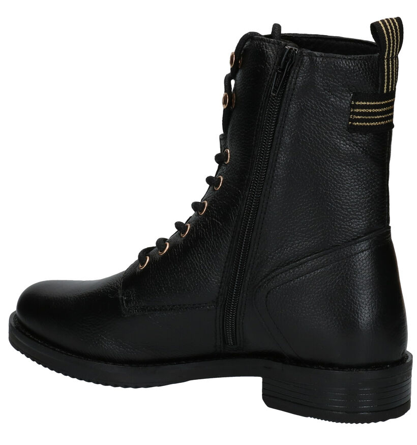 Poelman Boots à lacets en Noir en cuir (277414)