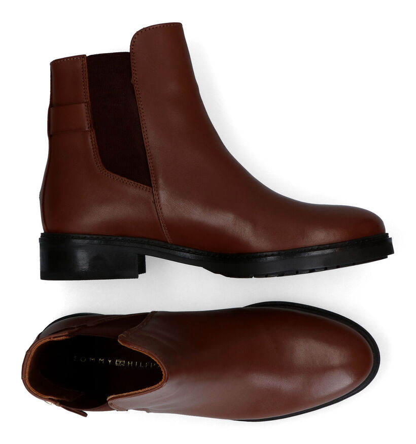 Tommy Hilfiger Bottines plates en Cognac en cuir (314028)