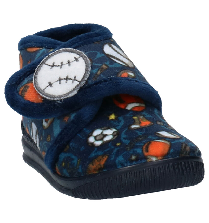 Milo & Mila Blauwe Pantoffels in stof (255011)