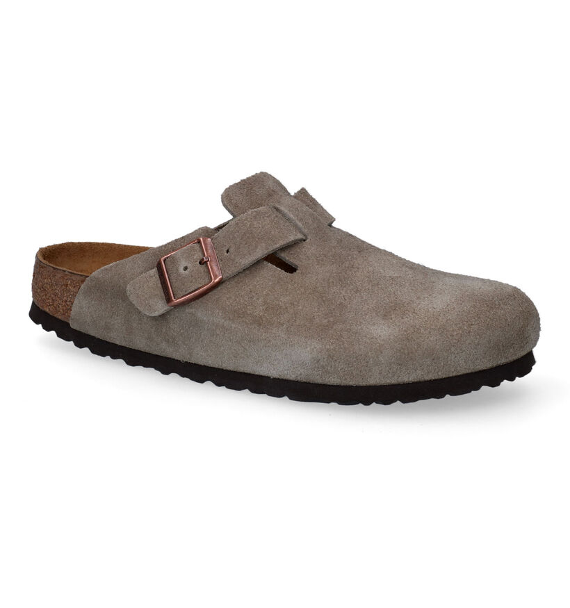 Birkenstock Boston Soft footbed Beige Slippers in daim (305414)