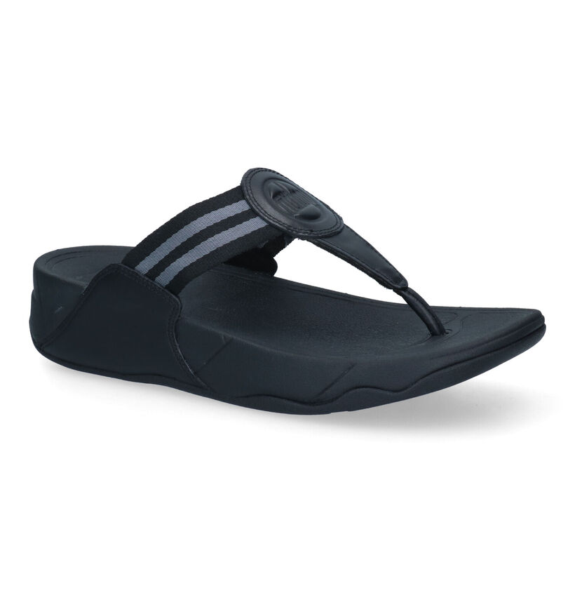 FitFlop Walkstar Wide Fit Webbing Zwarte Teenslippers in leer (304831)