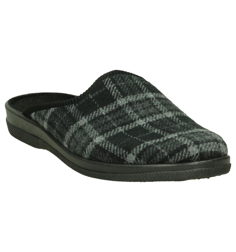 Slippers Comfort Pantoufles ouvertes en Gris foncé en textile (206078)