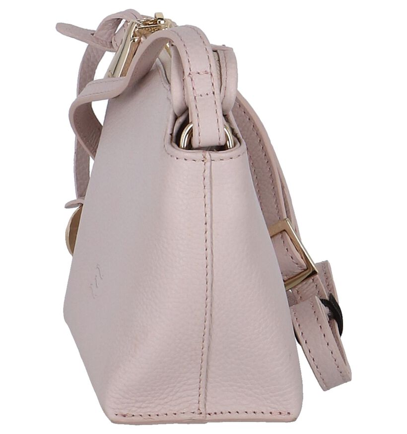 Lichtroze Crossbody Tas Crinkles in leer (248217)