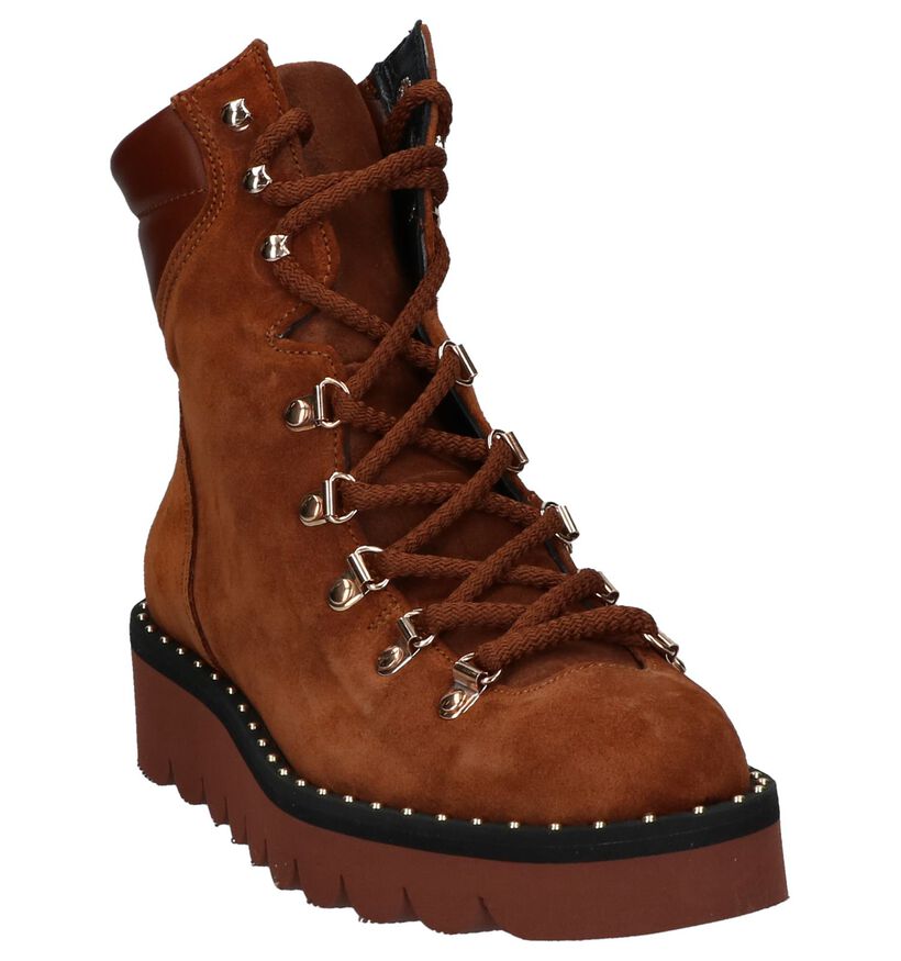 Cognac Veterboots Louisa Ally in daim (232819)