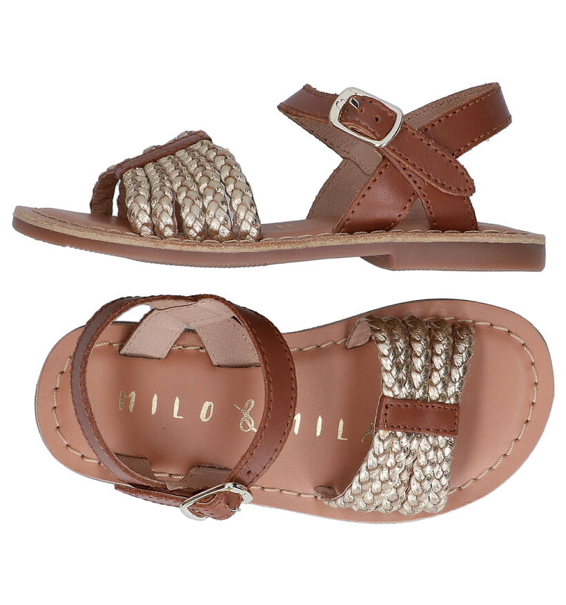 Milo & Mila Cognac Sandalen in leer (292038)