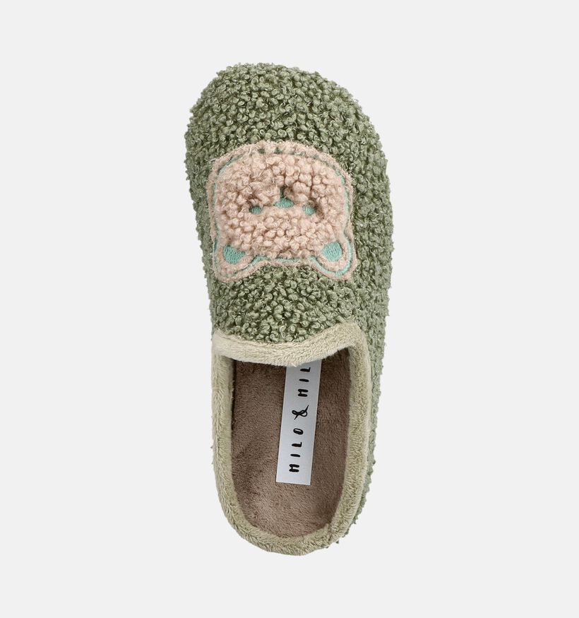 Milo & Mila Teddy Groene Pantoffels voor jongens, meisjes (381107) - geschikt voor steunzolen