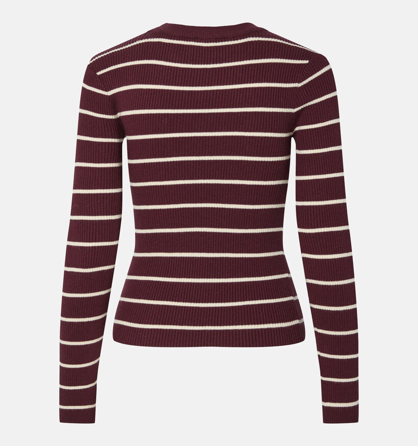 Pieces Mira Bordeaux/Witte T-shirt met Lange Mouwen voor dames (378356)
