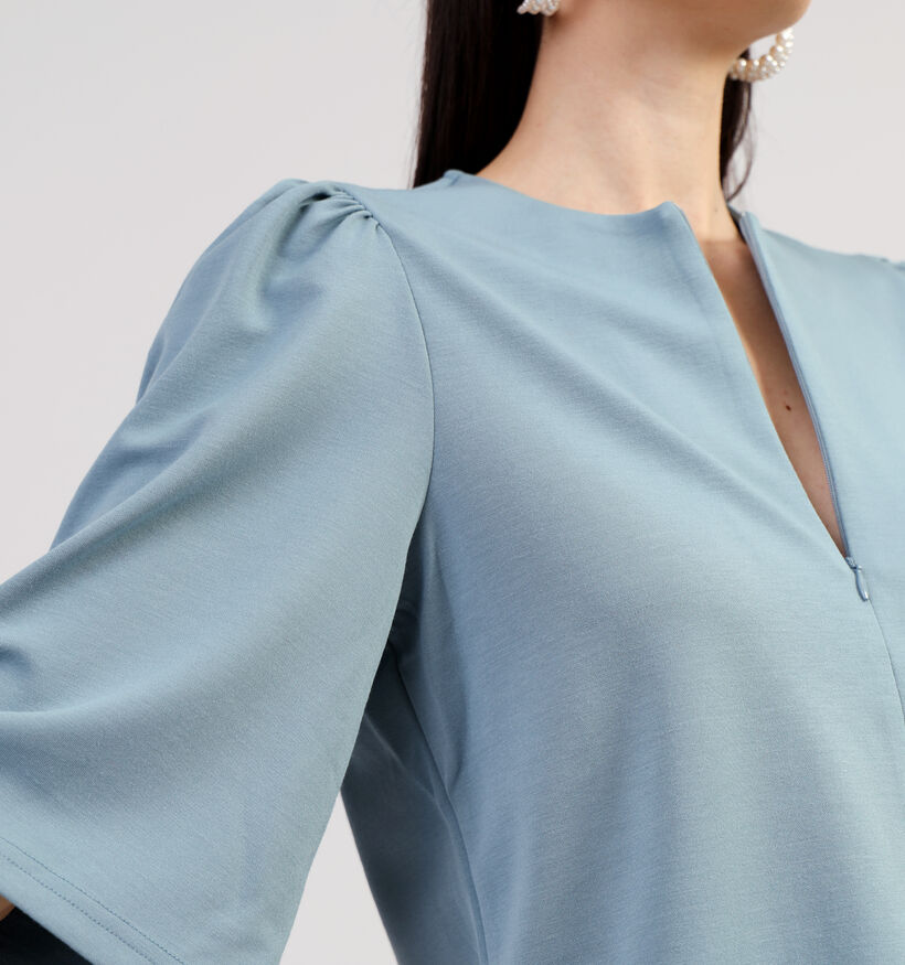 Minus Elmia Blauwe Blouse met pofmouwen voor dames (352011)