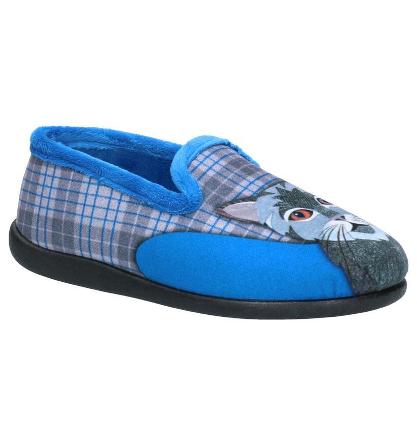 Milo & Mila Blauwe Pantoffels in stof (254979)