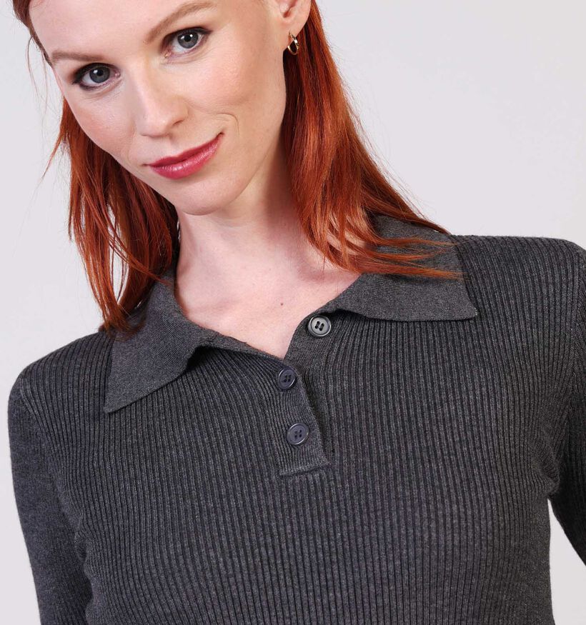 Vero Moda Siljerib LS Poloneck Donkergrijze Pull voor dames (364513)