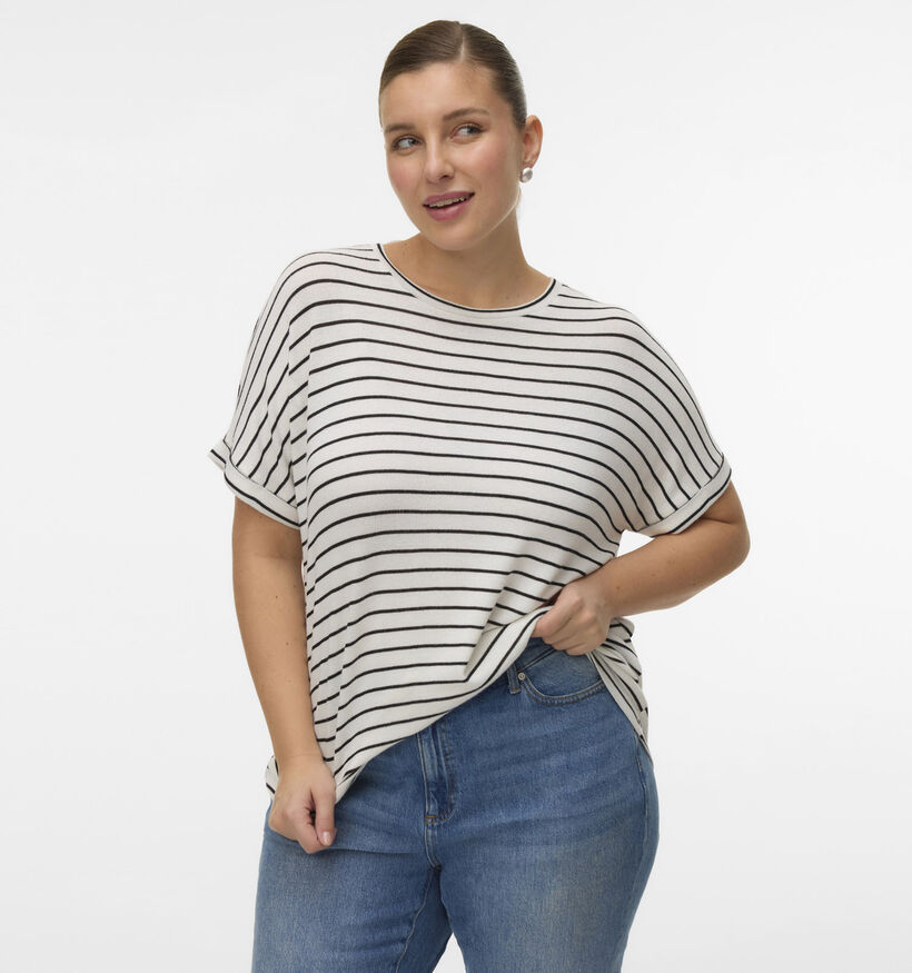 Vero Moda Curve Witte Gestreepte T-shirt voor dames (367775)
