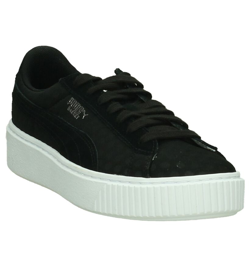 Puma Basket Platform Zwarte Sneakers in stof (199458)