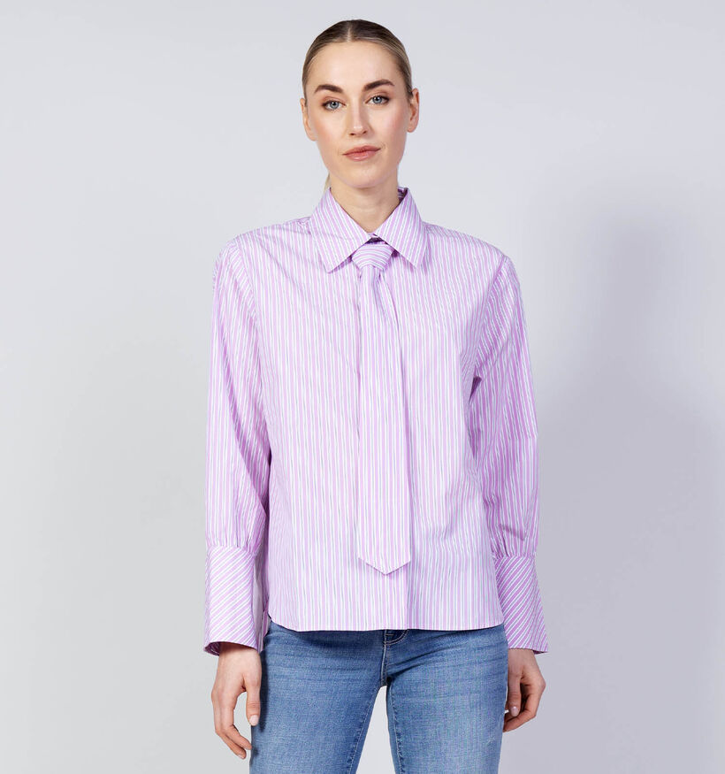 Minus Hellea Lila Gestreept Hemd met Das voor dames (366695)
