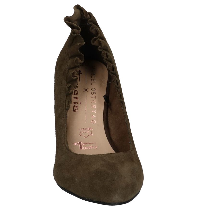 Kaki Pumps met Franjes Tamaris Marcel Ostertag in daim (226762)