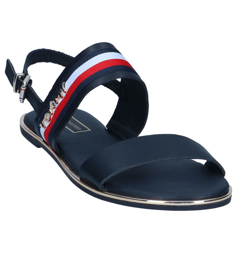 Donkerblauwe Sandalen Tommy Hilfiger Flat Corporate Ribbon in leer (241780)