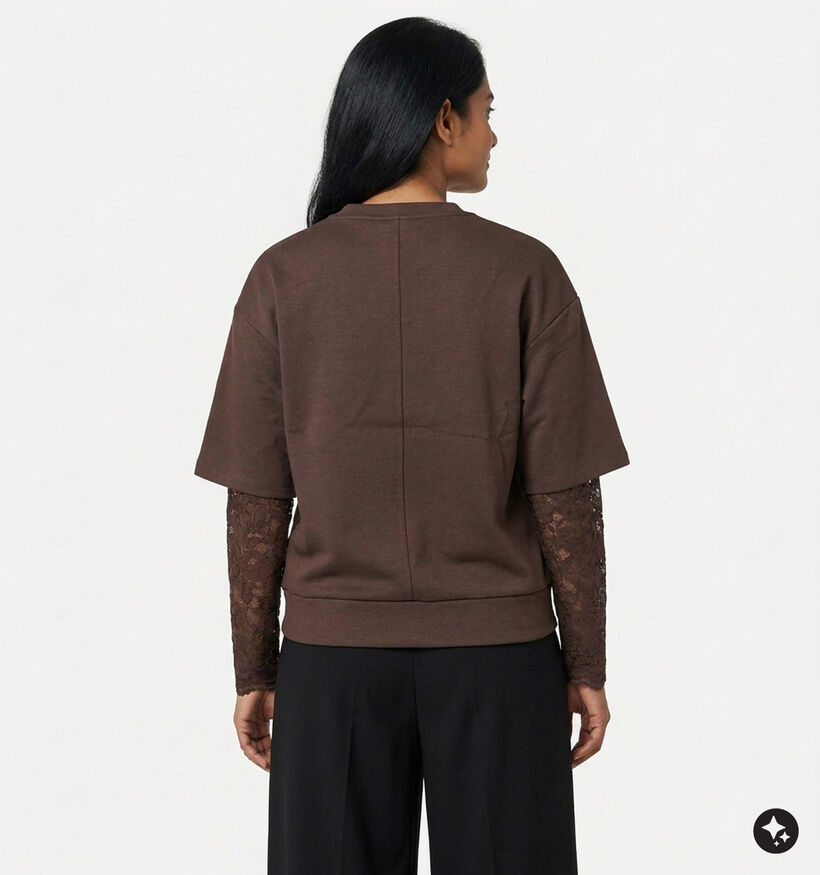 Vila Siffi Lace Donkerbruine T-shirt met Kanten Mouwen voor dames (382059)