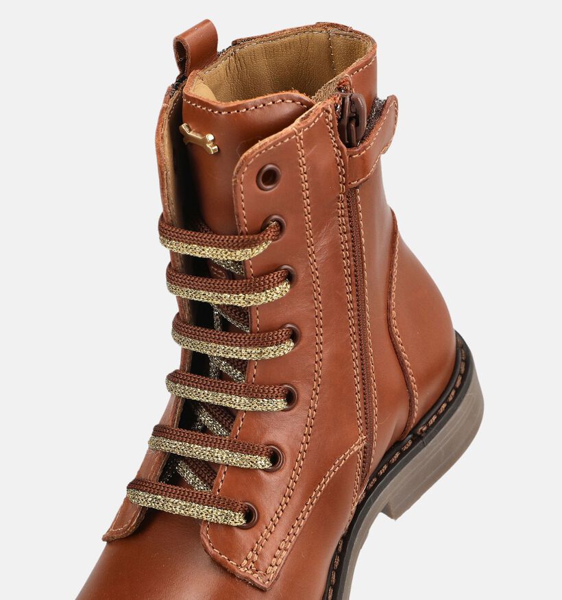 STONES and BONES Fatar Boots &agrave; lacets en Cognac pour filles (378221) - pour semelles orthop&eacute;diques