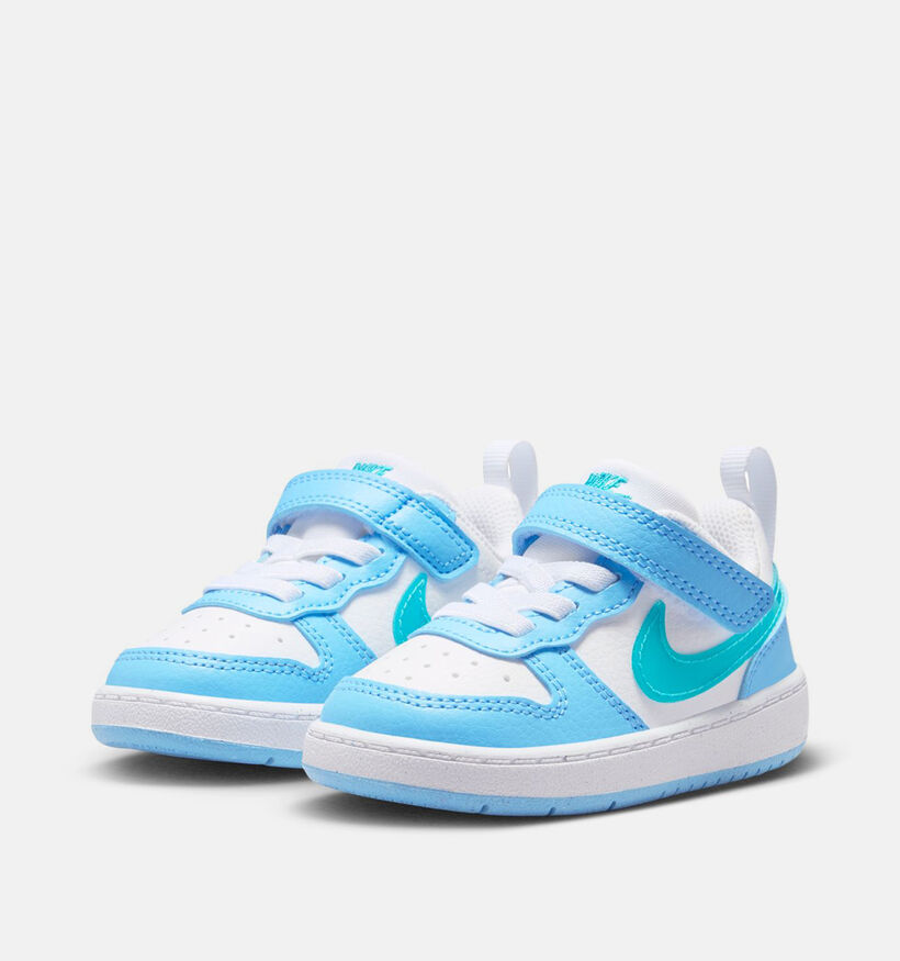 Nike Court Borough Low Baskets basses en Blanc/Bleu pour filles, gar&ccedil;ons (377301)