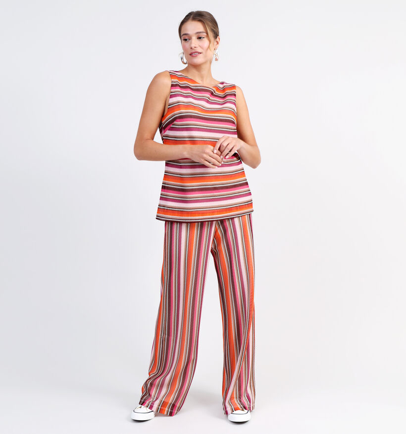 comma Pantalon large à rayé en Rose (327348)