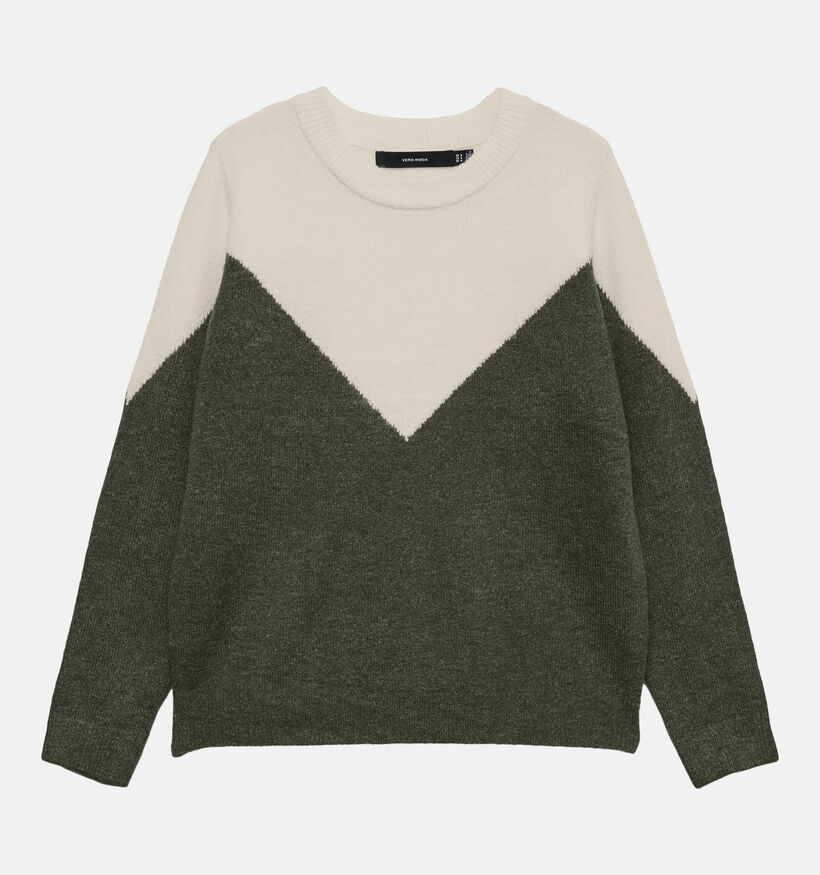 Vero Moda Plaza Pull en Vert/Beige pour femmes (377627)