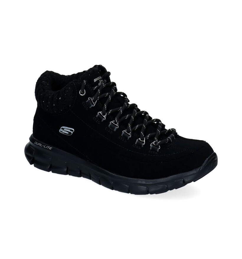 Skechers Synergy Winter Nights Zwarte Wandelschoenen in kunstleer (295604)