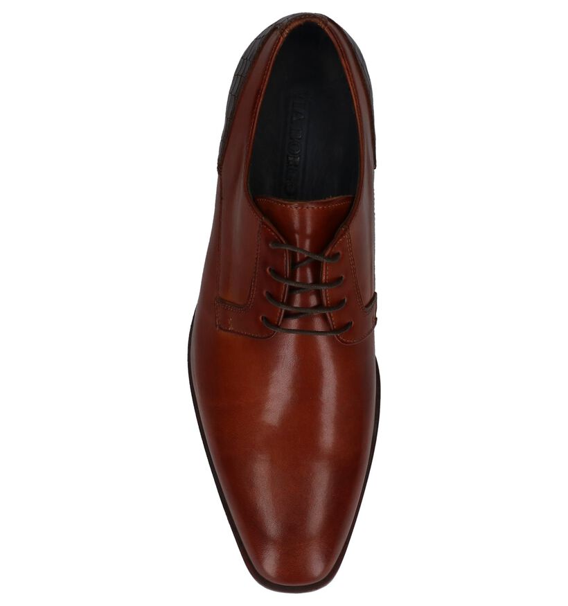 Via Borgo Cognac Veterschoenen in leer (279953)