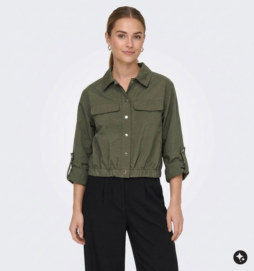 Vero Moda Ziva Fold-Up Manteau court en Vert fonc&eacute; pour femmes (379696)