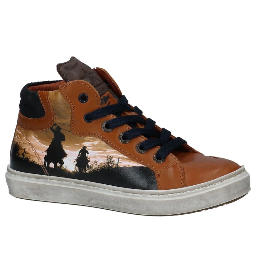 Cognac Hoge Schoenen met Rits/Veter Stones and Bones Cowboy in leer (223413)