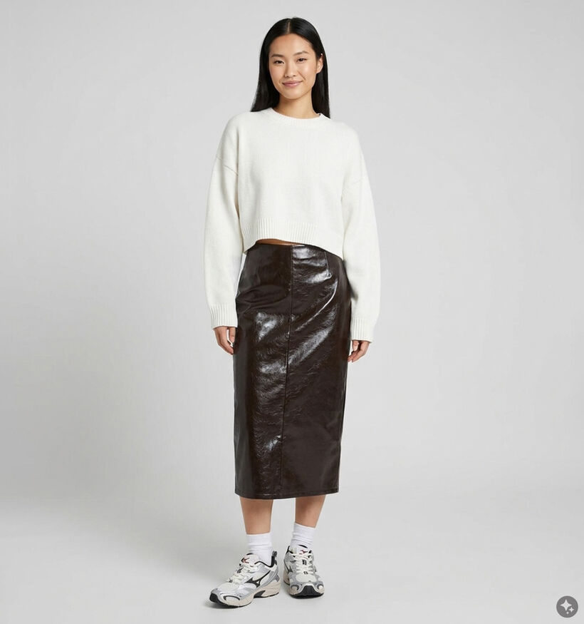 Vila Shinny Coated Donkerbruine Midi-Rok voor dames (382031)