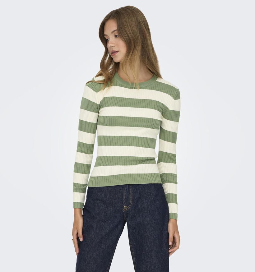 JDY Plum T-shirt Ray&eacute;e en Vert/Beige pour femmes (367914)