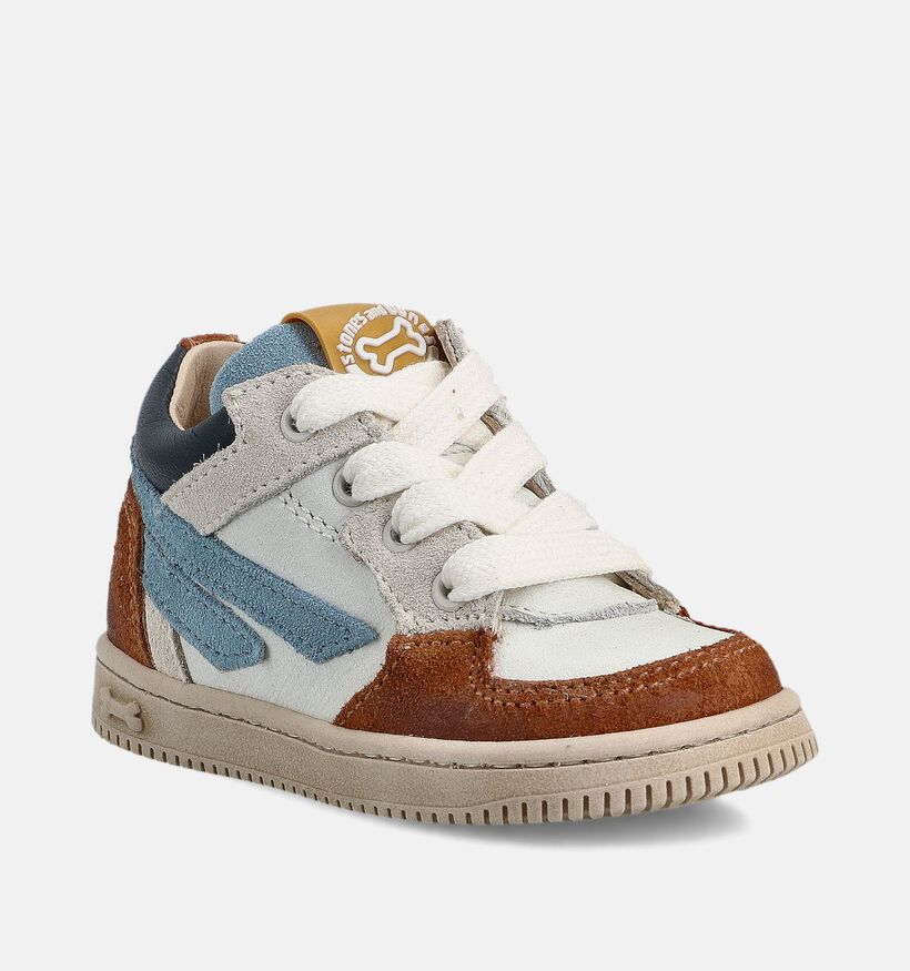 STONES and BONES Nomi Witte/Cognac Sneakers voor jongens (369610) - geschikt voor steunzolen