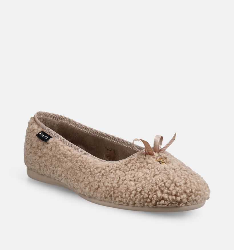 Scapa Beige Teddy Ballerina Pantoffels voor dames (380853)