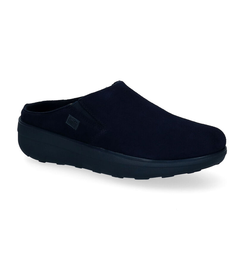 FitFlop Loaff Suede Clog Zwarte Pantoffels in daim (295130)