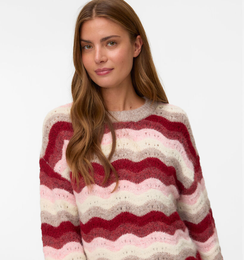 Vero Moda Doja Pull en Taupe/Rouge pour femmes (361216)