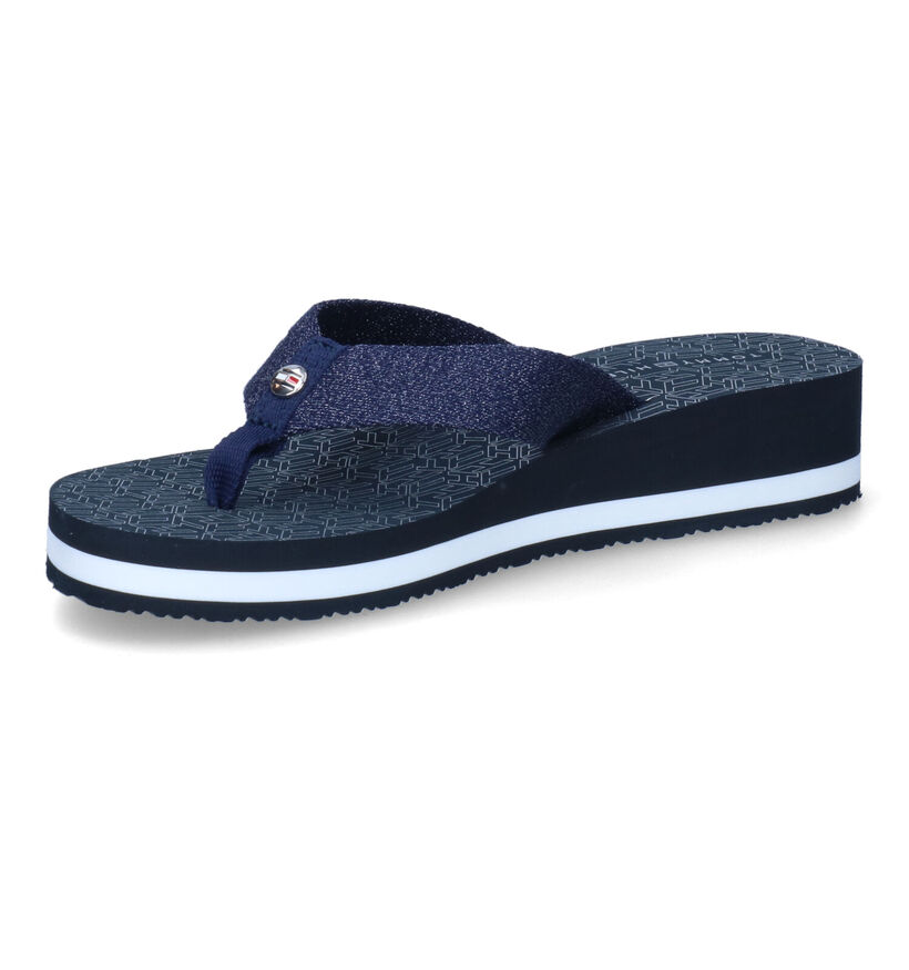 TH Tommy Webbing Blauwe Teenslippers voor dames (304012)