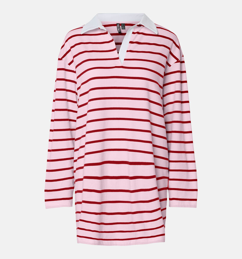 Pieces Naja Gestreepte Polojurk Roze/Rood voor dames (366374)