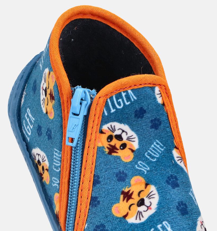 Milo & Mila Tiger Pantoufles en Bleu pour filles, garçons (364924) - pour semelles orthopédiques