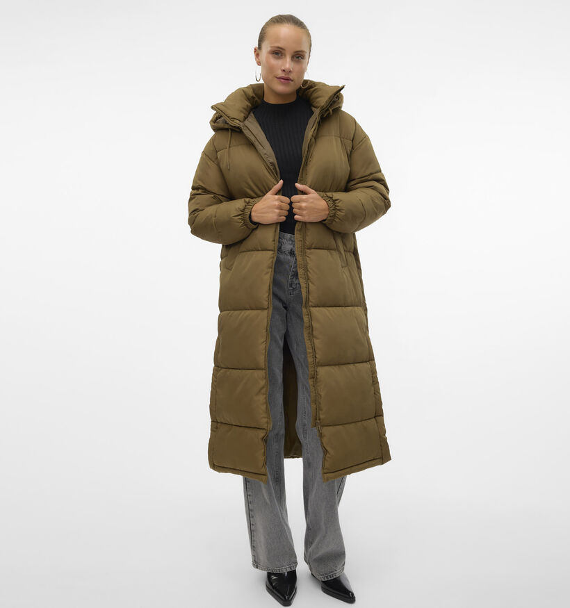 Vero Moda Klea Kaki Lange puffer jas voor dames (344052)