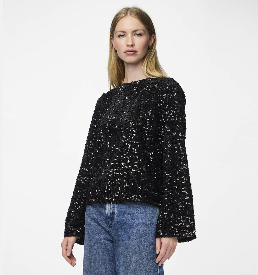 Pieces Kam Deep Back Bow Blouse Sequins en Noir pour femmes (361127)