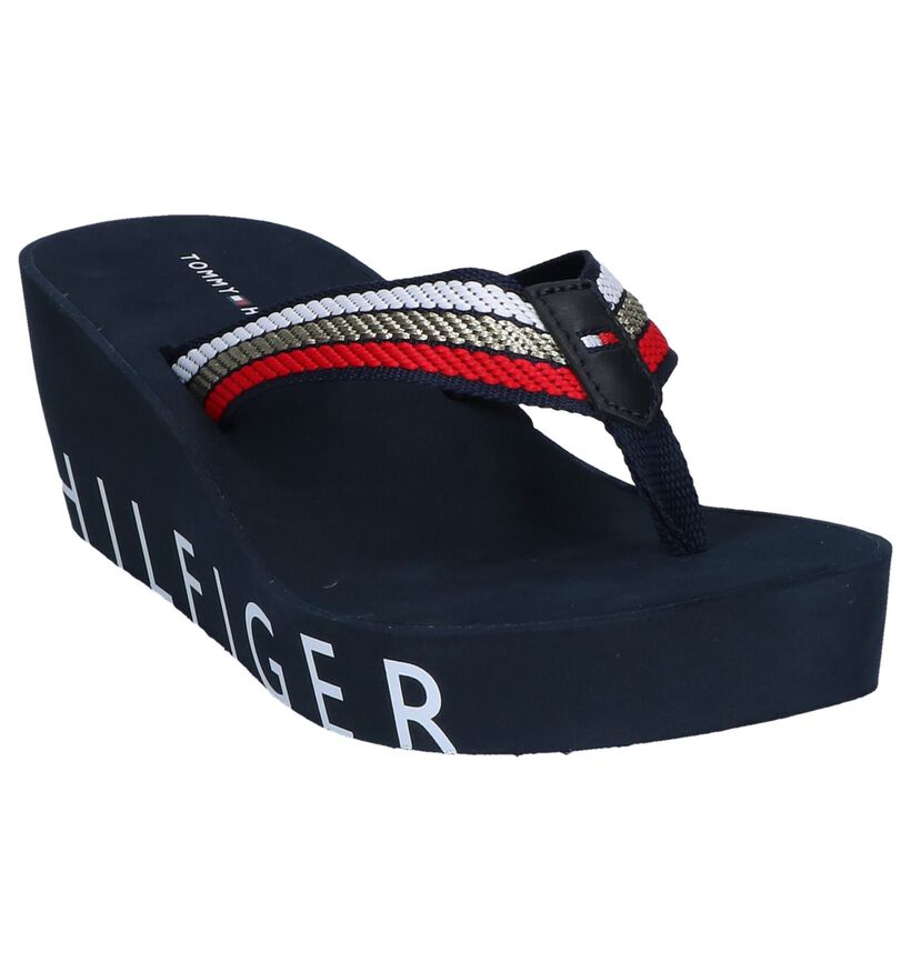 Donkerblauwe Teenslippers Tommy Hilfiger Iconic Wedge in stof (242128)