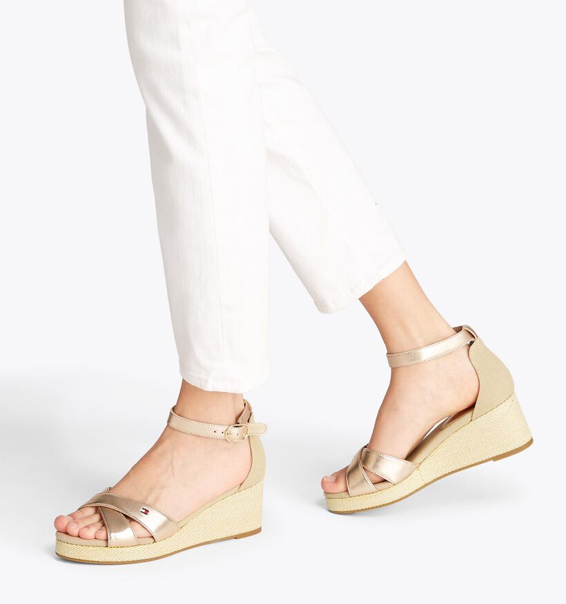 Tommy Hilfiger Metallic Mid Wedge Sandales compensées en Or pour femmes (352616)