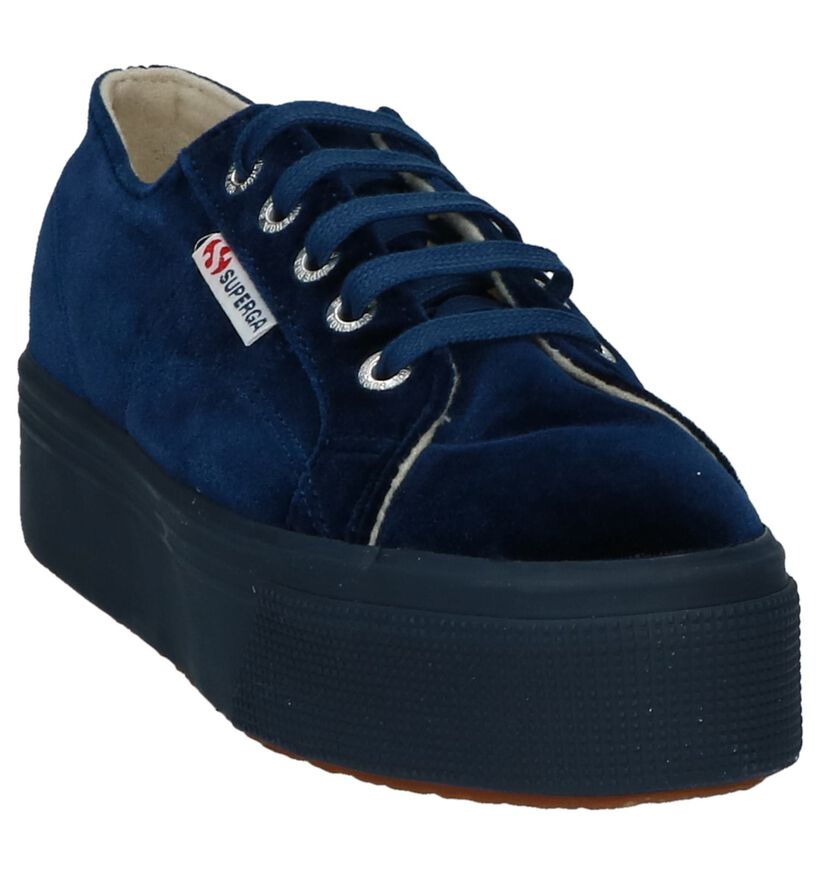 Superga Blauwe Velours Sneakers, , pdp